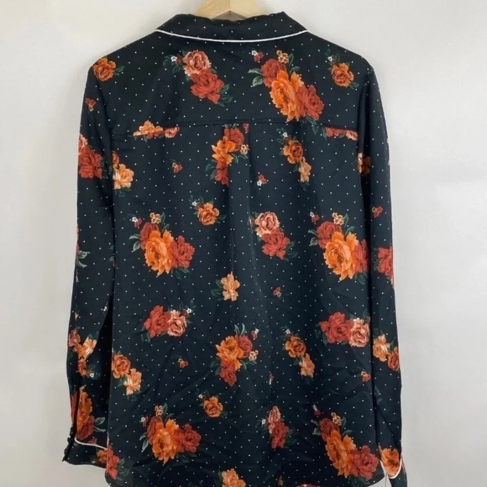 Black Satin Floral Pajama Blouse - Picture 10 of 12